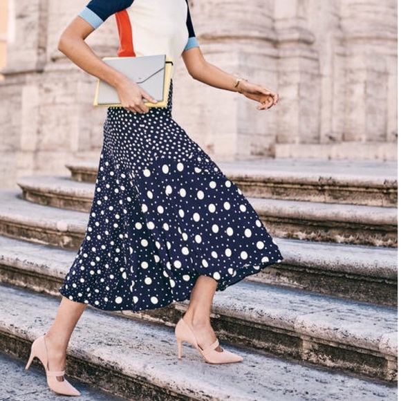 Boden Dresses & Skirts - Boden Alina Midi Lined Skirt Navy Polka Dot